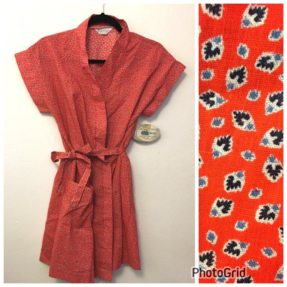 Vintage 70s 80s Wrap Mini Dress Short Robe Beach Swimsuit Cover Nursing Gown (IB
